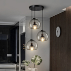 Nordic LED Pendant Lamp E27 Black Chandelier For Living Room Dining Room Kitchen Bedroom Modern Gray GlassLamp(WH-GP-32）