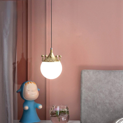 Glass Ball Creative Pendant Light Lighting for Bedroom Bedside Study Hanging Lamps pink crown light(WH-GP-70)