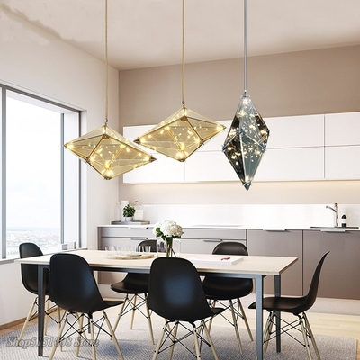 Post-modern Led Diamond Glass Pendant Lights restaurant Rhombic Polyhedron hanging Lamps(WH-GP-98)