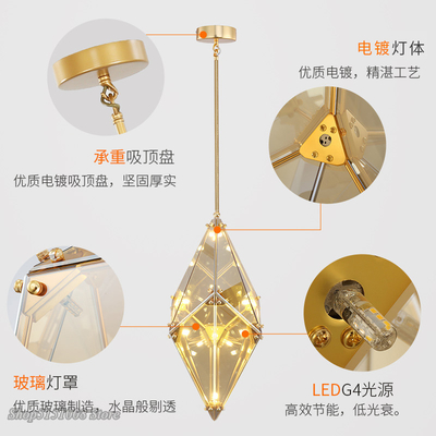 Post-modern Led Diamond Glass Pendant Lights restaurant Rhombic Polyhedron hanging Lamps(WH-GP-98)