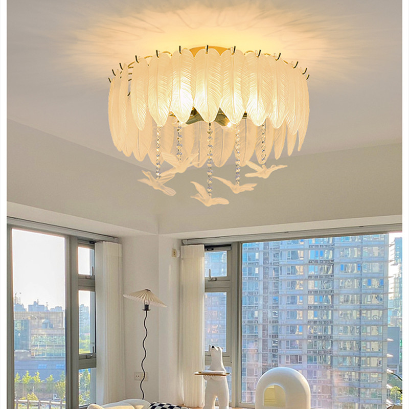 Creative Glass Feather Chandelier Modern Living Bedroom Kitchen Island Hanging（WH-CY-252）