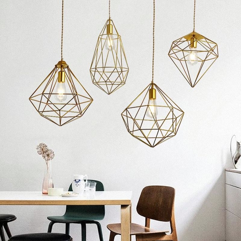 Nordic Designer gold Pendant Light Personality Shop Restaurant Bar Diamond Pendant Lamp（WH-AP-397）