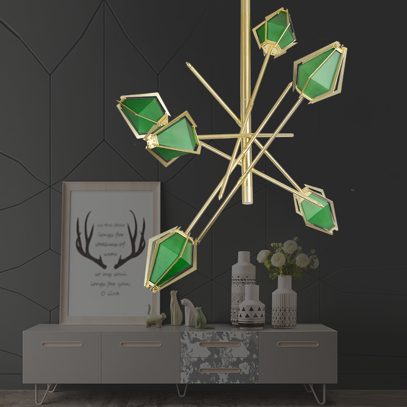 Diamond Chandelier Emerald Green And Milky White Glass Shade Harlow Chandelier(WH-MI-370)