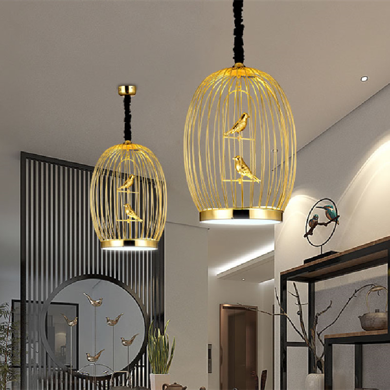 Modern Chinese Led Pendant Light Gold Iron Birdcage Hang lamp(WH-AP-527)