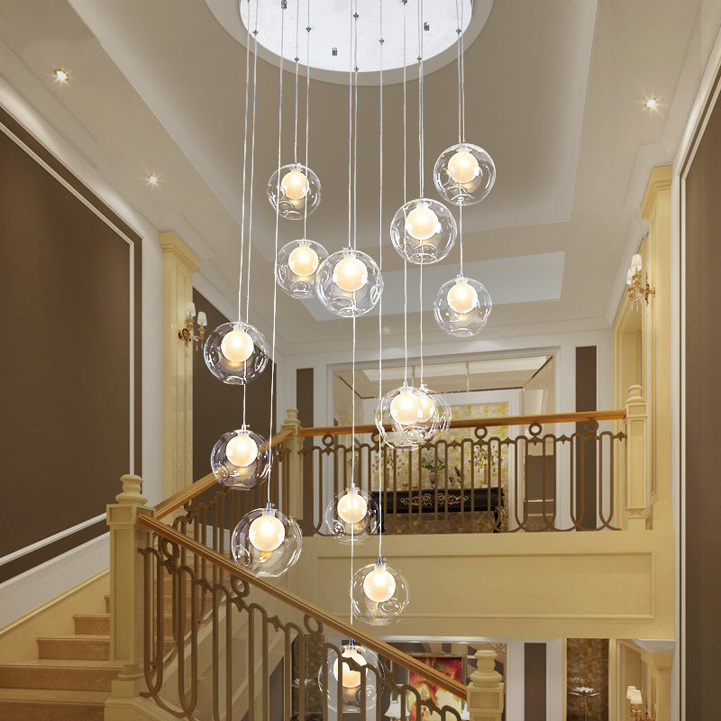 Large Staircase chandelier LED Bubble long chandelier for Home Hotel Hallway Suspension lamp(WH-NC-109)