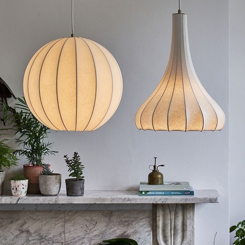 Nordic E27 Led Pendant Lights Silk Hanging Lamp Minimalism Wabi Sabi Suspend Lamp(WH-AP-564)