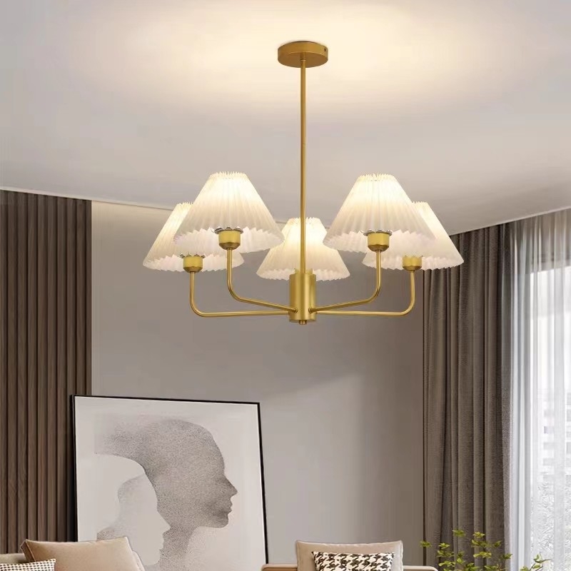 Modern Copper Chandeliers White Cloth Lampshade Gold Chandelier(WH-AP-581)