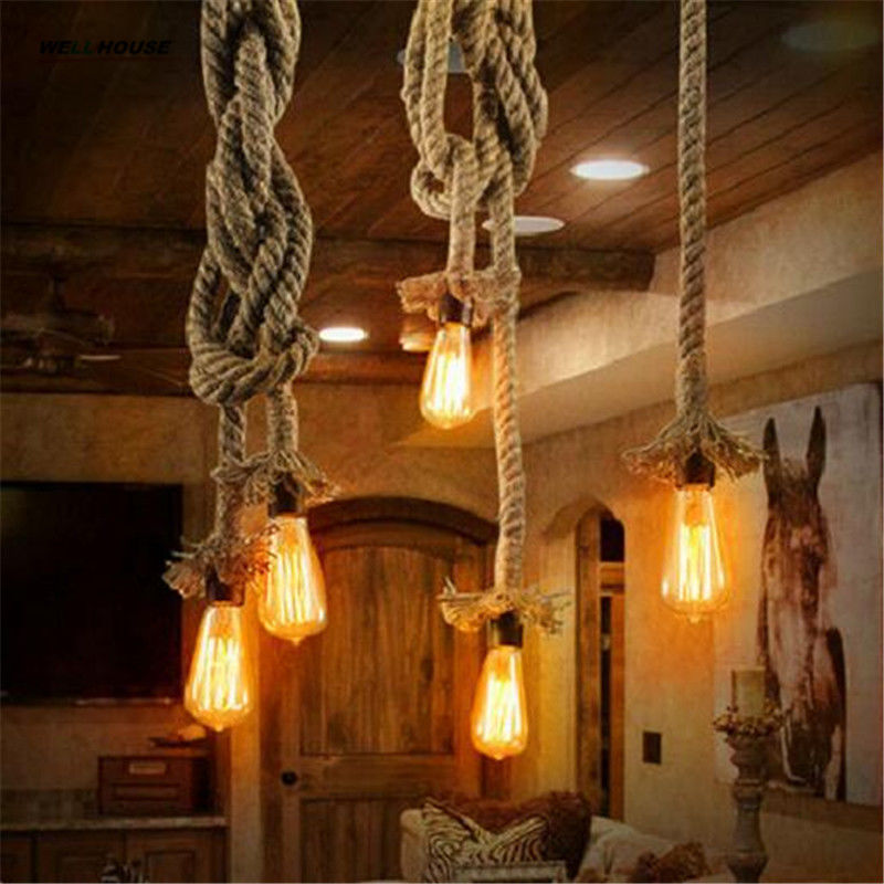 Retro loft Vintage Pendant Lights Loft DIY Rope Pendants Lamps Industrial Hanging Lamp (WH-VP-10)