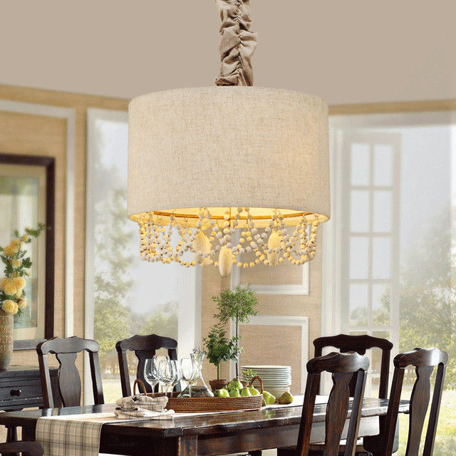 Wood sphere pendant light with Frabic Lampshade (WH-CI-41)