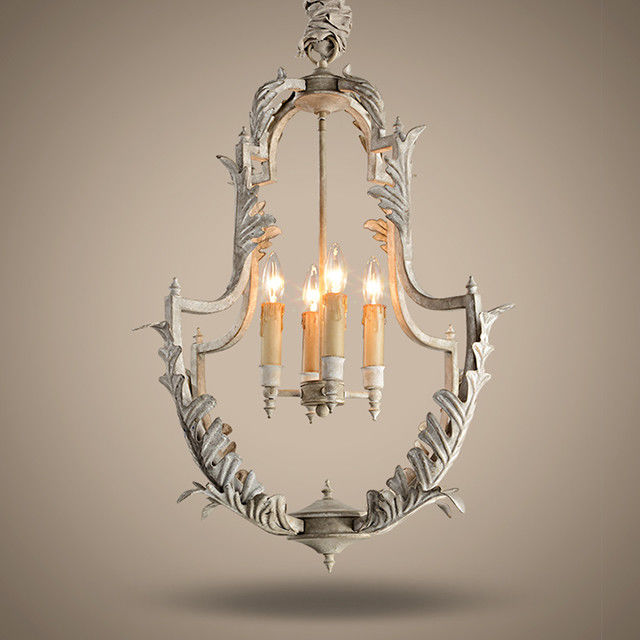 White rustic wrought iron chandelier (WH-CI-48)