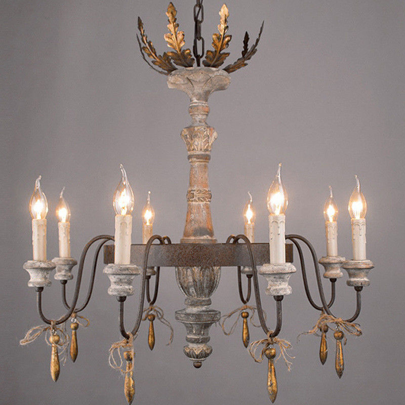 Wood and wrought iron chandelier wood ceiling lamp (WH-CI-58)
