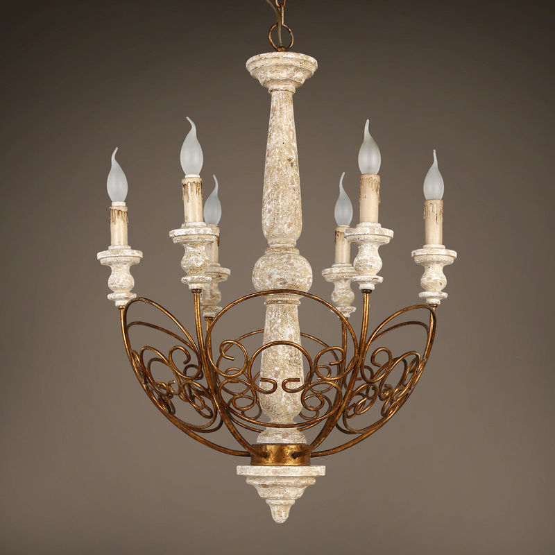French country chandelier wood Candle Pendant lamp (WH-CI-64)
