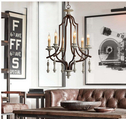 Wood teardrop Iron bronze chandelier for Living room Bedroom (WH-CI-72)