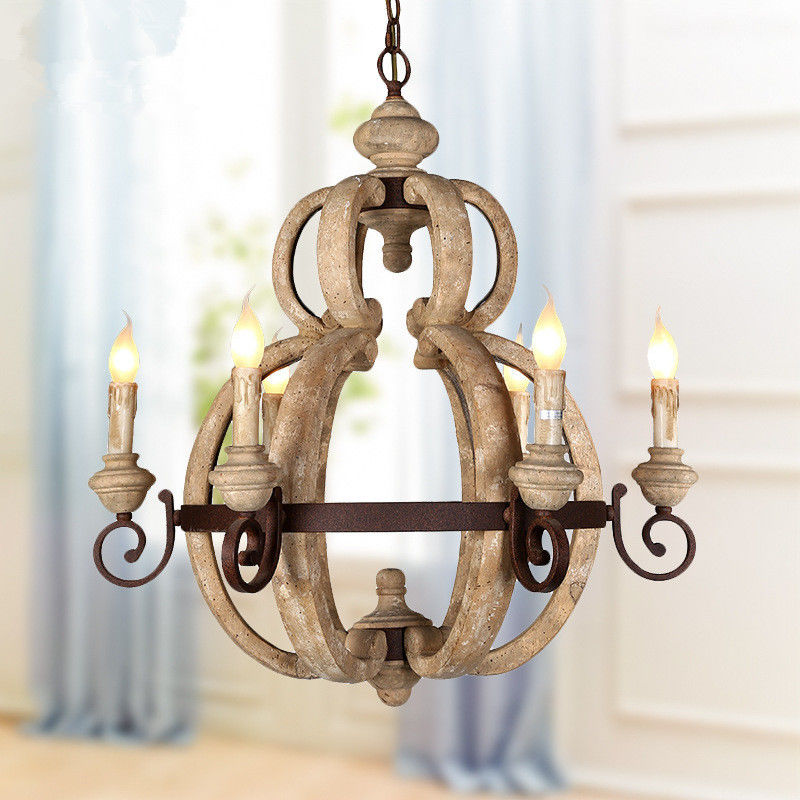 Wood cage Iron chandelier for indoor home lighting (WH-CI-73)
