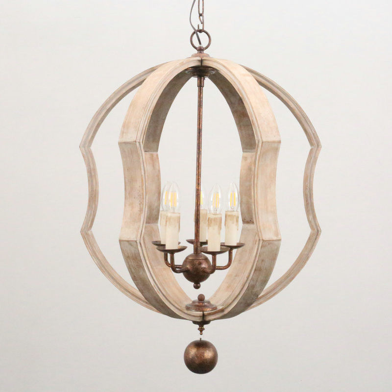 Metal and wood orb chandelier for indoor home lighting (WH-CI-77)