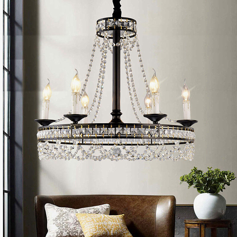 E14/E12 Black iron candle chandelier with K9 crystal (WH-CI-78)