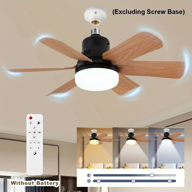 Remote control 20.5in Screw LEd 40W Socke Black Wood Grain Ceiling Fan with Light(WH-VLL-42)