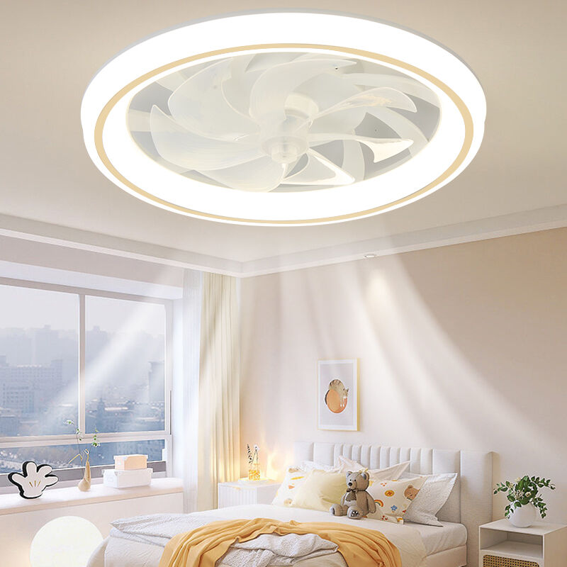 Modern and Simple Home Intelligent Remote Control Restaurant LED Round Acrylic ceiling Fan Light(WH-CLL-59)