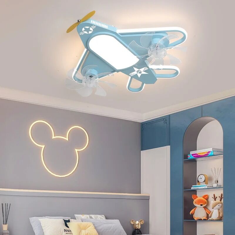 Study Dining Living Bedroom Indoor Children's Room Dimmable LED airplane Ceiling Fans with lamp(WH-CLL-76)