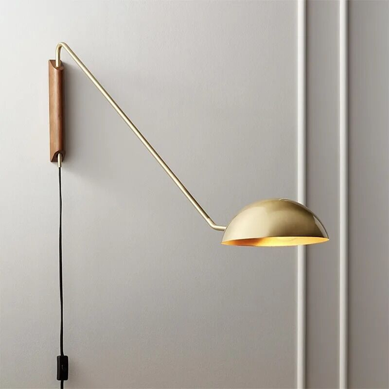 Bedroom Reading Study Parlor Lamp Long Arm Wall Light Gold Black Metal With Plug (WH-VR-149)