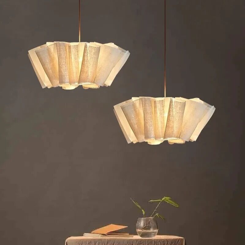 Japanese Wabi-sabi Style Fabric Pendant Lamp Vintage Hand-woven Chandeliers (WH-VP-334)