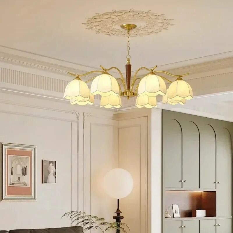 LED Hanging Lamp For Bedroom Retro Chandelier Wabi Sabi Fabric Pendant Light (WH-VP-352)