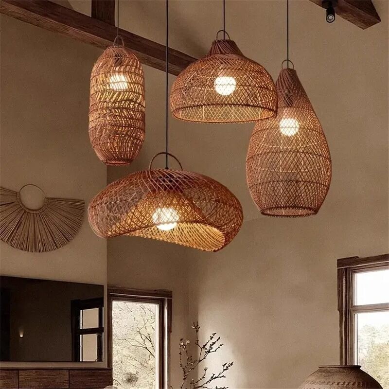 restaurant bar Hanging light dining room Bedroom wabi sabi Japanese rattan pendant light(WH-WP-95)