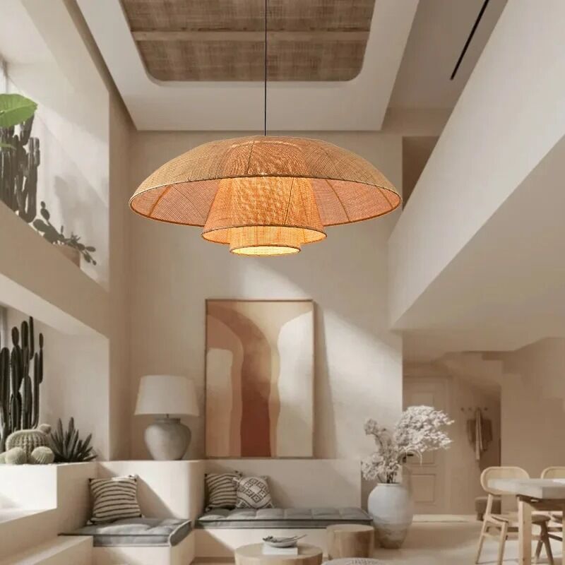 Dining Room Suspension Hanging Lamp Kitchen Vintage Handmade Rattan Pendant Light(WH-WP-124)
