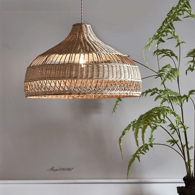 Dining Room Light Fixture Decoration Living Room E27 Rattan Chinese Style Pendant Lights(WH-WP-127)