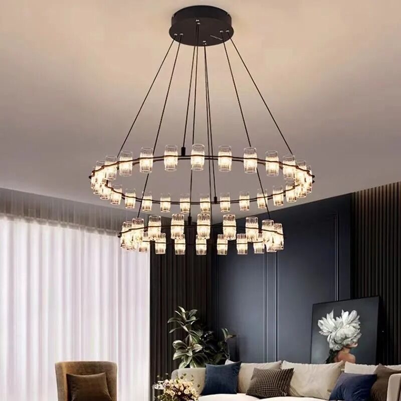 American Black Metal Chandelier Foyer Luxury Clear Acrylic Shades Pendant Lights Netto Three Tier Chandelier（WH-AP-609）