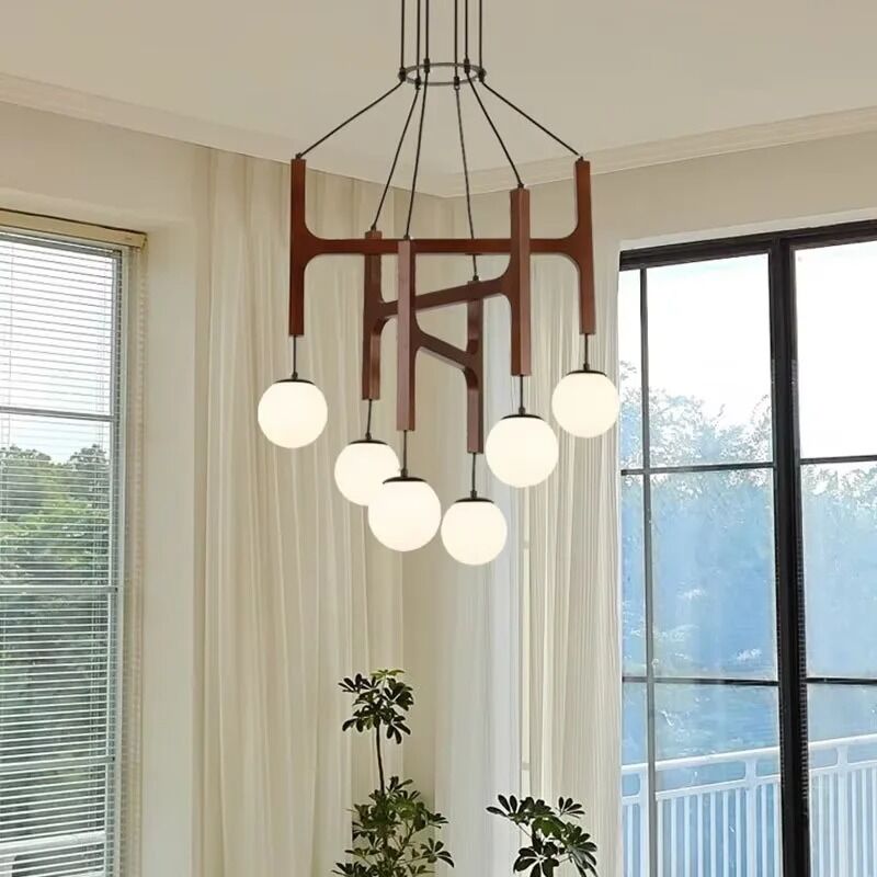 Retro Multi Head glass chandelier ASTRA Wood Pendant Light (WH-GP-180)