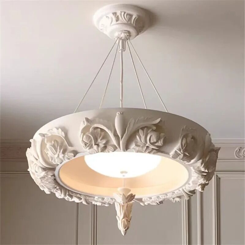 Artistic Carved Plaster Chandelier Led White Resin Gypsum Round lamp Tinsley Plaster Chandelier(WH-MI-475)