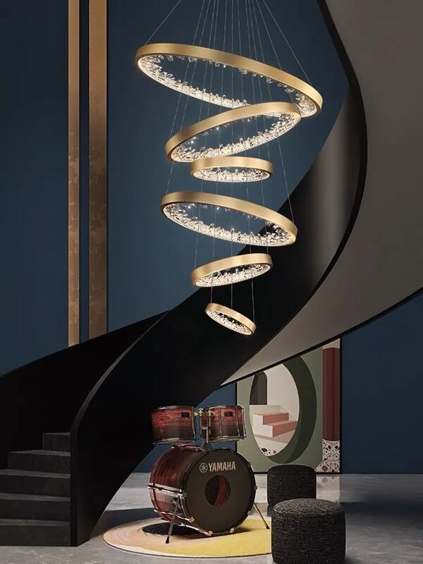 Duplex Stairs Chandelier Modern Luxury Rings Crystal Large Pendant Lamp Luxury Circle Crystal Chandelier(WH-MI-494)