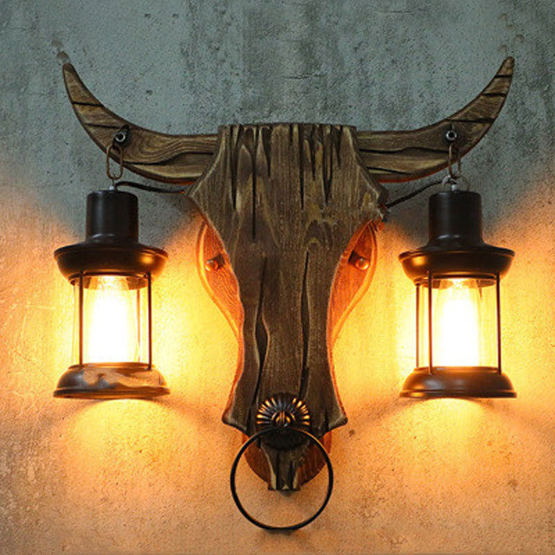 Industrial Loft design creative cafe restaurant bar bedside iron wooden led wall lamp （WH-VR-21）