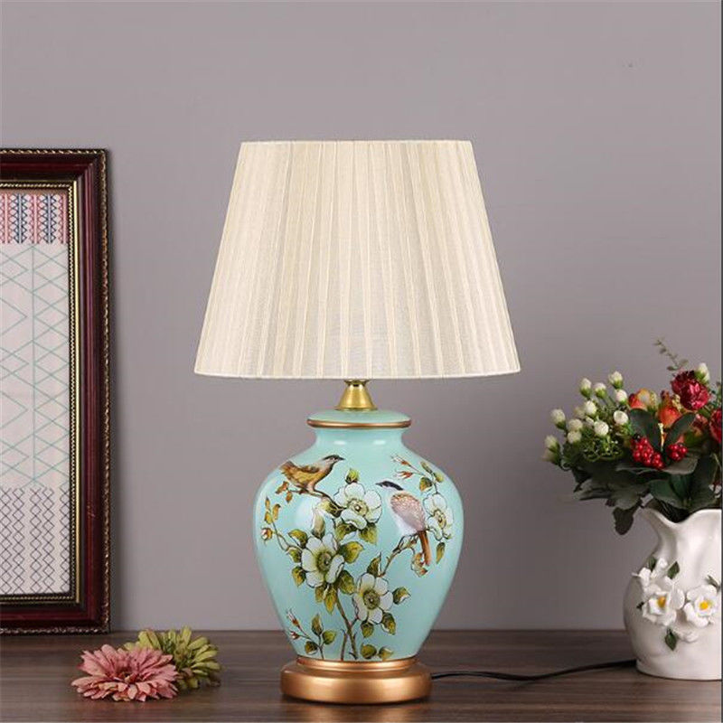 Vintage Retro Country Chinese Porcelain Ceramic Fabric E27 Dimmer Table porcelain lamp(WH-MTB-107)