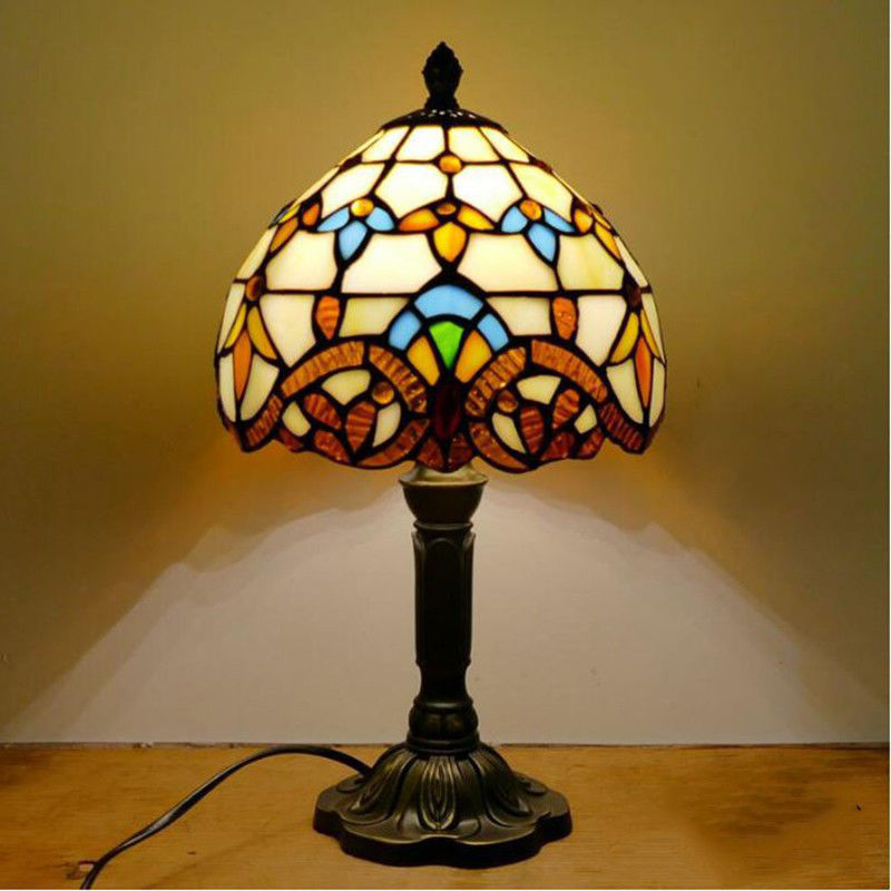 Tiffany Table Lamp 20cm Lamp Shape Resin Base E27 Bedroom Bedside Lamp(WH-TTB-25)