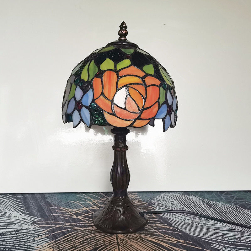 20CM Tiffany Table Lamp Alloy Base Rose Lampshade Bedroom Bedside Lamp(WH-TTB-27)