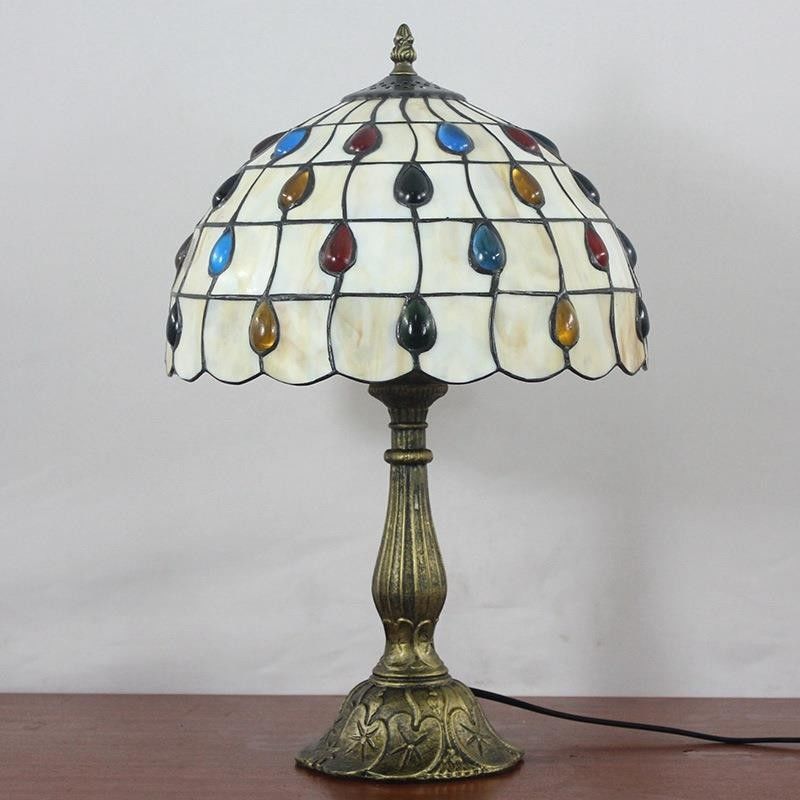 Tiffany Table Lamp 30cm Colored Bead Lampshape Bedroom Bedside Lamp Creative Fashion Adjustable Light Retro Table Lamps(