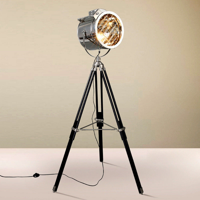 Nordic American Retro Tripod Floor Lamp Silver Golden Wooden Industrial vintage floor lamp(WH-VFL-04)