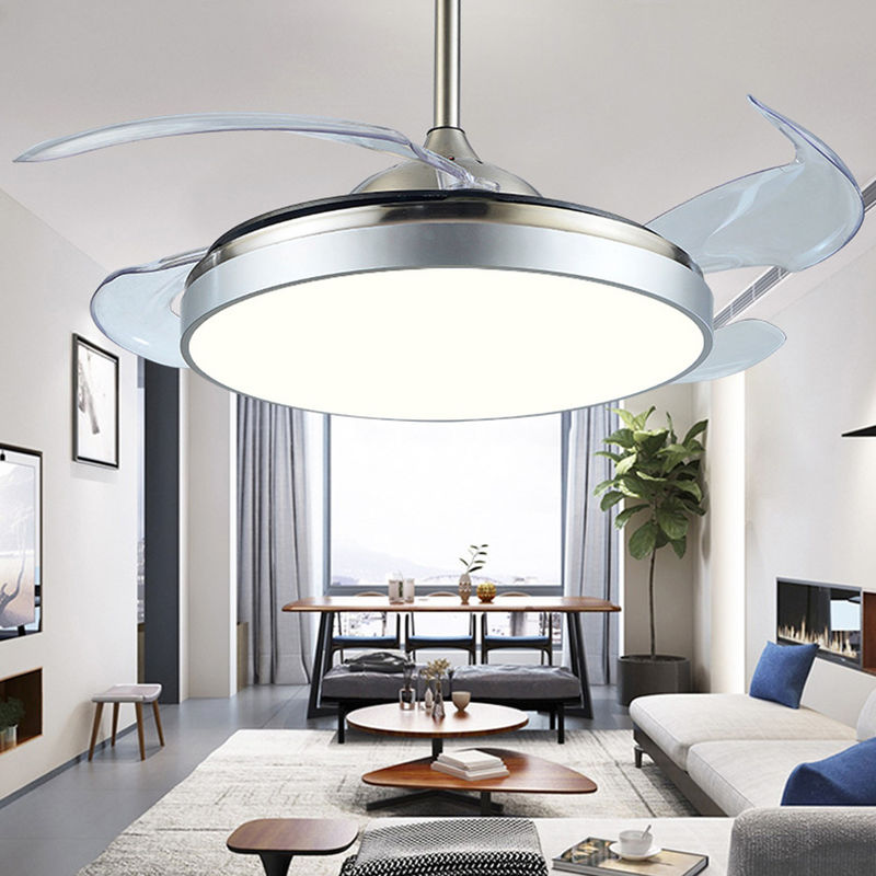 Ceiling fan lamp remote control dimming modern invisible acrylic leaf ceiling fan lamp(WH-VLL-05)