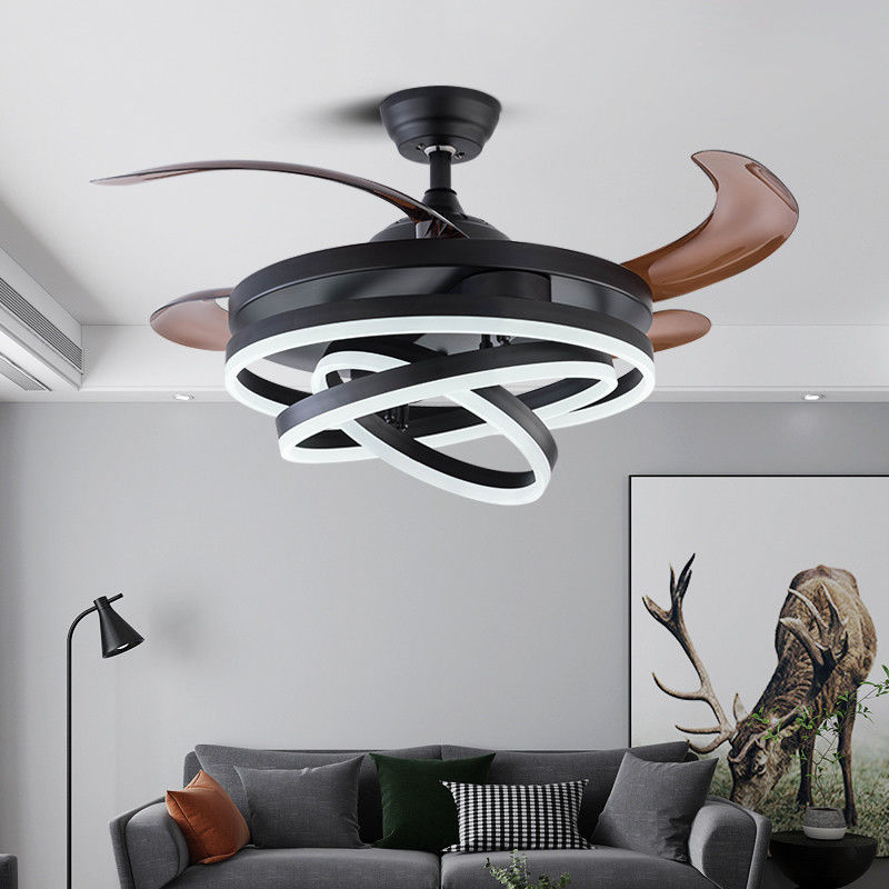 LED Fan Light Dining Room Living Room Bedroom LED with Electric Fan Light Invisible Ceiling Fan with Lights（WH-VLL-24)