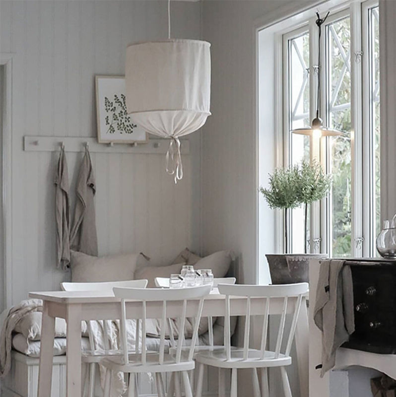Nordic design Fabric Lampshade LED white pendant light for dining room Hotel Round Linen Pendant Lamp(WH-AP-106)