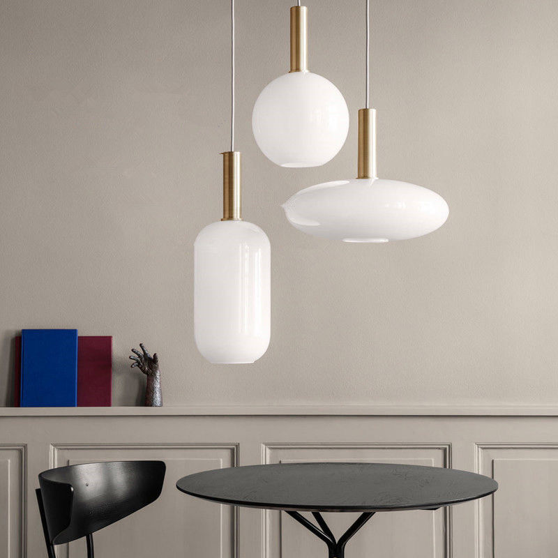 Nordic Glass Pendant Light  Round Oval Cylinder Milk White pendant light Hotel Restaurant Study Pendant Light(WH-AP-121)