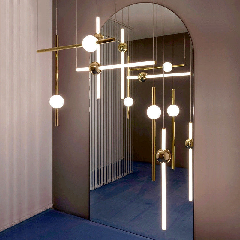 Postmodern Art Design Golden Pendant Lights Creative Long Stick Hotel Decor Orion Tube Light(WH-AP-271)
