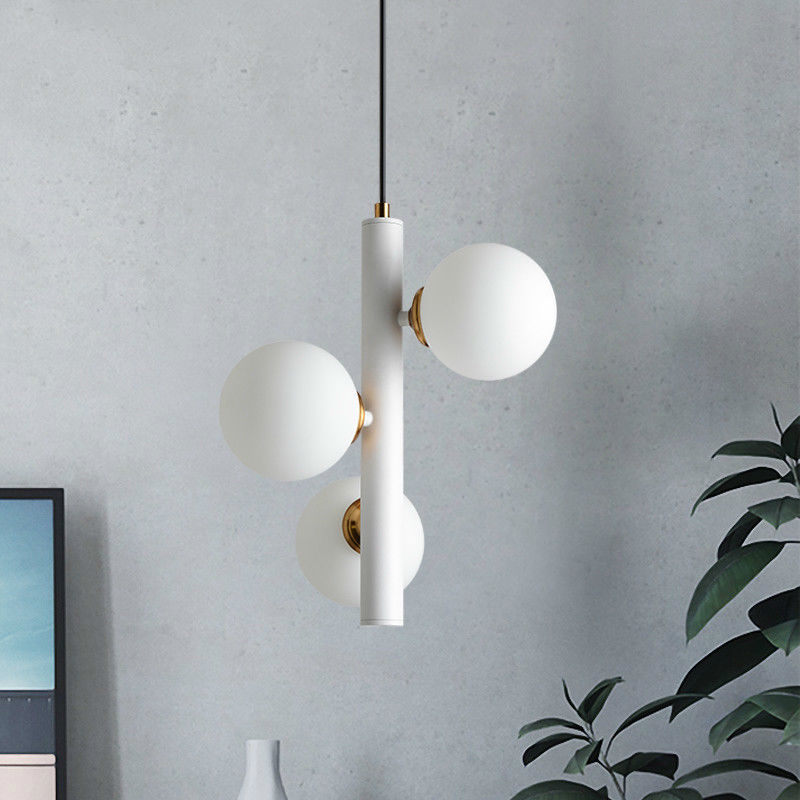 Nordic Metal Pendant Lamp 3 Light Black White Vigdis Contemporary Frosted Sphere Glass Pendant Lamp(WH-AP-300)