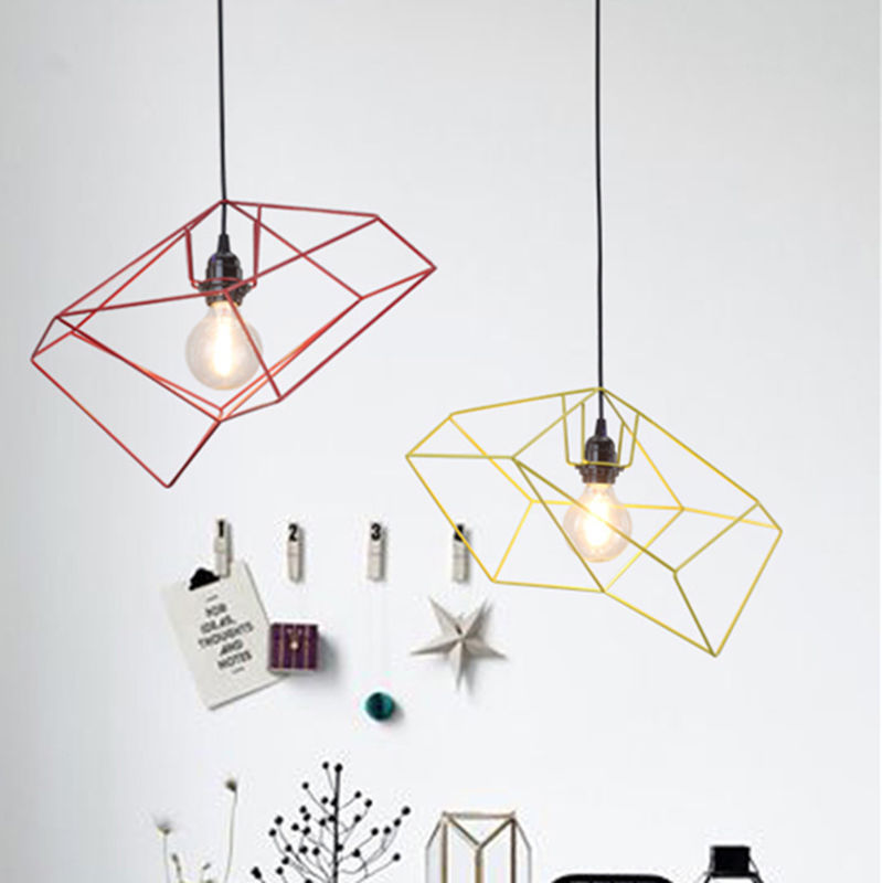 Nordic iron pendant lights bedroom Geometric Tordis Minimalist Eye-Catching Polygon Pendant Light(WH-AP-314)