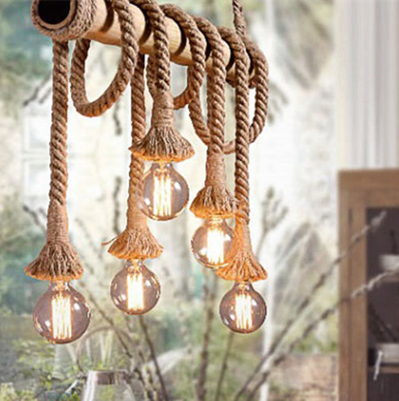 Vintage Rope pendant light Personality Loft Hemp for Kitchen Cafe Bar Decor bamboo pendant light(WH-VP-74)