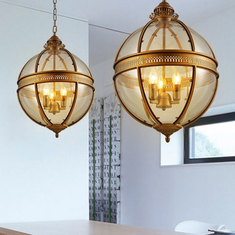Vintage Loft Globe Pendant Lights Glass Shade Round Lamp Kitchen Bar wrought iron pendent light(WH-VP-129)