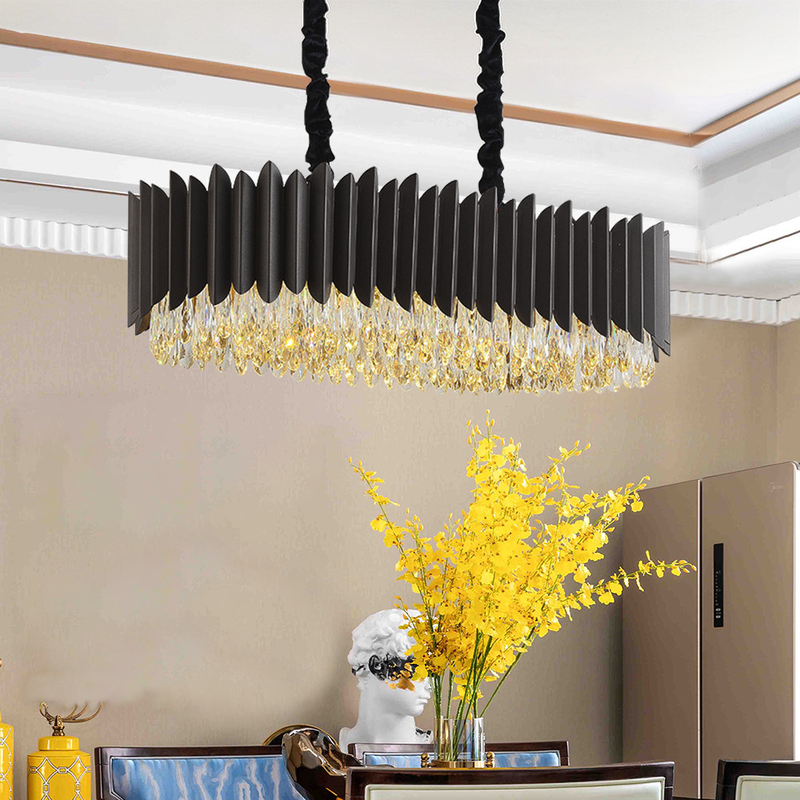 Black Led Chandelier Dining Room Oval Design Creative Kitchen Lamp interior decoration for home(WH-CY-186)