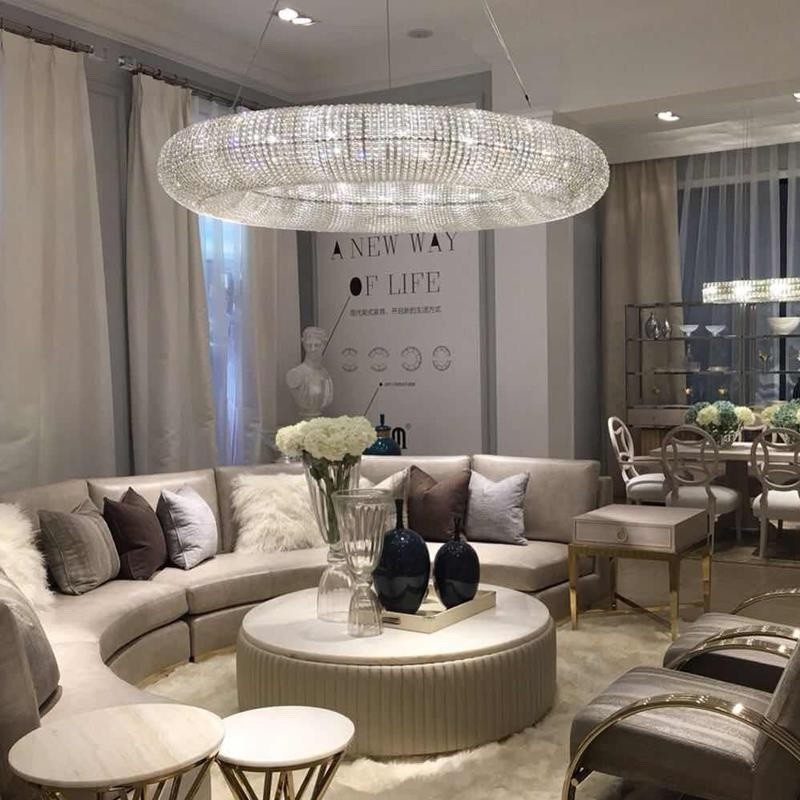 Luxury Circle Crystal Chandelier For Living Room Led Home Decor Lamp large pendant light(WH-CY-190)